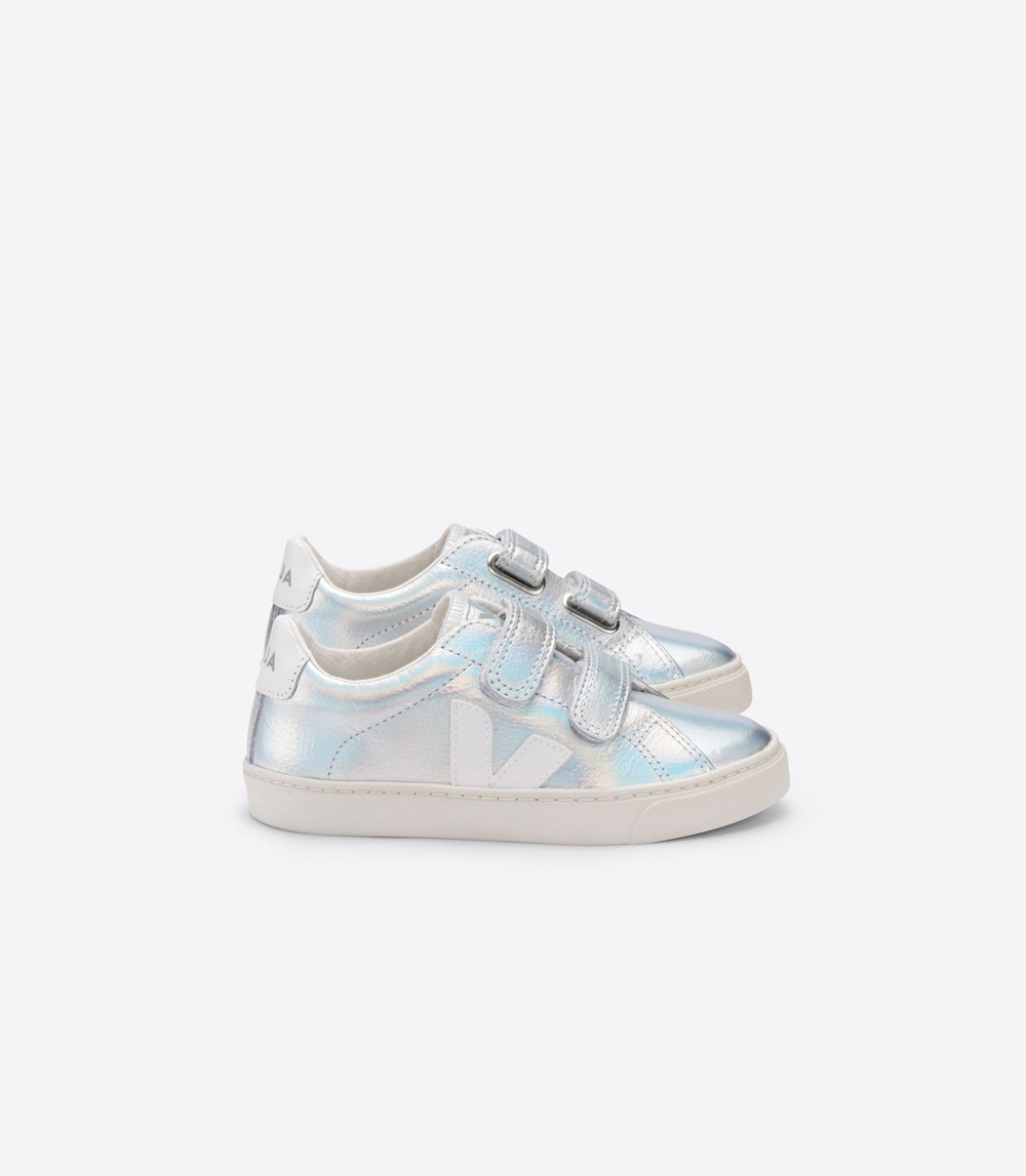 Veja Sneakers Kids - Esplar Velcro Leather - Silver/White - 9726AUKCI